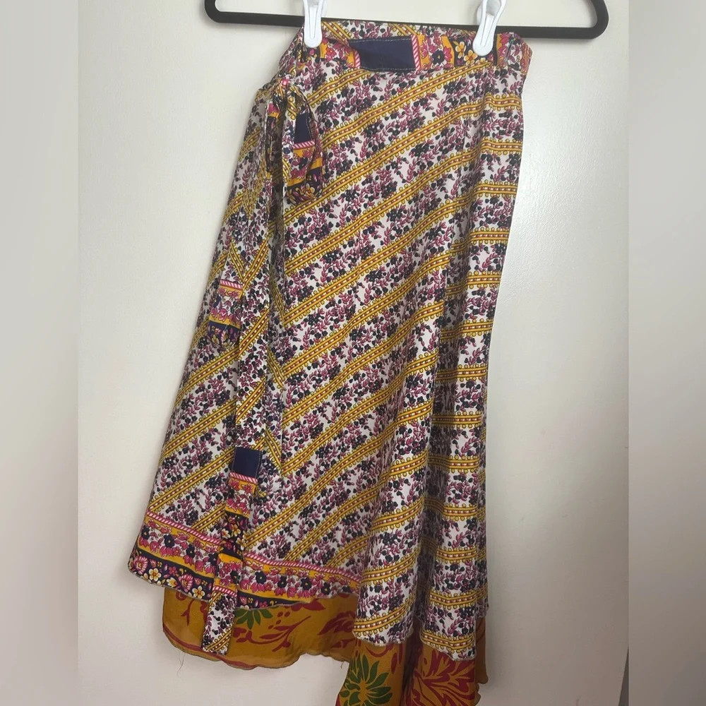Darn Good Silk Blend Floral‎ Reversible Sari Wrap Skirt In Tea Length NWT 2-12